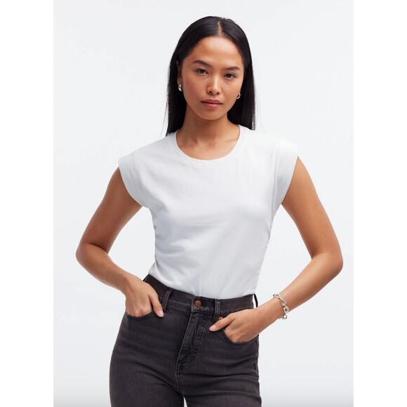 Madewell | NWT | Side-Cinch Muscle Tee in Eyelet White | Sz S - Picture 1 of 9